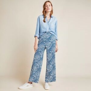 Anthropologie - Maeve - Anika Knit Wide-Leg Pants - Blue Motif